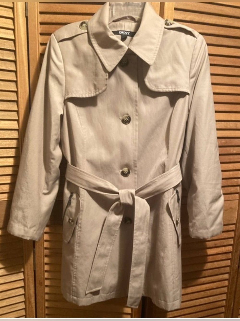 DKNY Beige Trench Coat with Epaulets